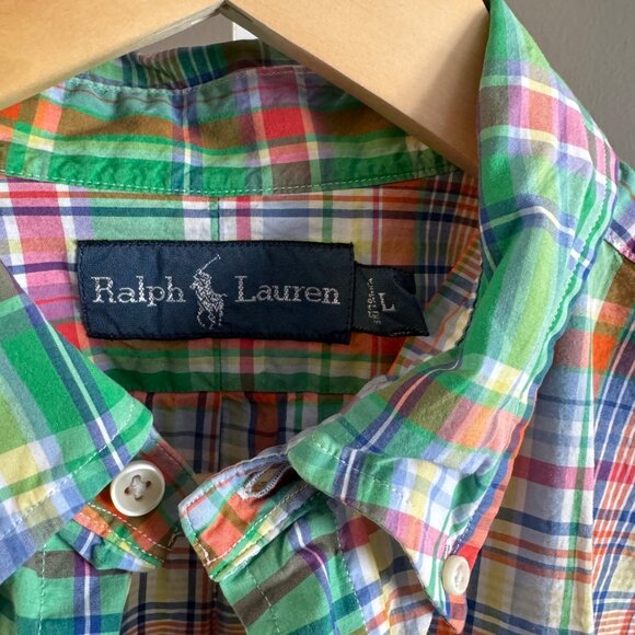 Ralph Lauren Mens Shirt L Green Plaid Short Sleeve Button-Down - Picture 3 of 6